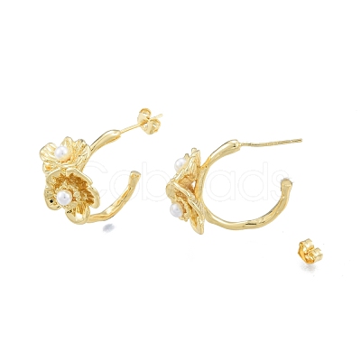 ABS Plastic Imitation Pearl Flower Stud Earrings EJEW-P205-05G-1