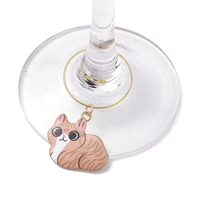 12pcs Cat Alloy Pendants Wine Glass Charms Sets AJEW-JO00251-1