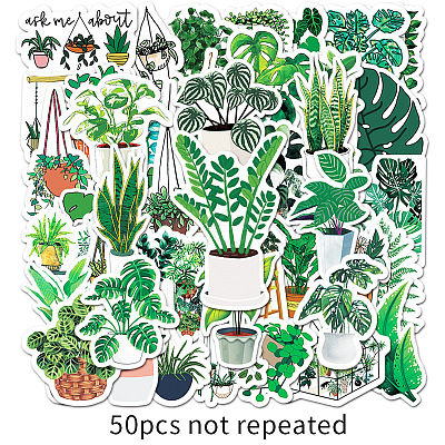 50Pcs 50 Styles Plant Theme Waterproof PVC Plastic Stickers STIC-PW0001-375-1