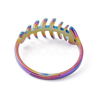 Ion Plating(IP) 201 Stainless Steel Fishbone Adjustable Ring for Women RJEW-K238-12M-1