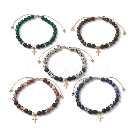 6mm Round Mixed Gemstone Braided Bead Bracelets BJEW-JB10848-1