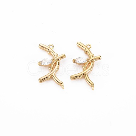 Brass Micro Pave Clear Cubic Zirconia Connector Charms KK-S356-733-1