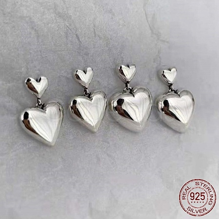 Heart Rhodium Plated 925 Sterling Silver Stud Earrings EJEW-BB72119-1