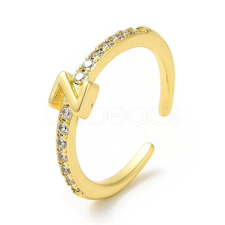 Clear Cubic Zirconia Initial Letter Open Cuff Ring RJEW-H120-09G-Z-1