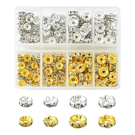 240Pcs 8 Styles Iron & Brass Rhinestone Spacer Beads FIND-FS0001-34-1