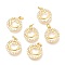 Brass Micro Pave Clear Cubic Zirconia Charms, with Jump Rings, Flat Round with Smiling Face, Real 18K Gold Plated, 13.8x11.8x2mm, Hole: 2.4mm