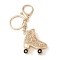 Golden Zinc Alloy with Rhinestone Ice Skates Keychain, Camel, 113mm