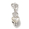 Brass Micro Pave Clear Cubic Zirconia Fold Over Clasps, White Shell Heart, Platinum, 30mm