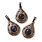 Natural Sodalite Pendants, Brass Teardrop Charms, Red Copper, Lead Free & Cadmium Free, 30x19.5x7.5mm, Hole: 5x8mm