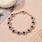 Alloy Rhinestone Link Chain Bracelets, Floewr, Capri Blue, 9-1/8 inch(23cm)