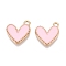 Rack Plating Alloy Enamel Charms, Heart Charm, Golden, Pink, 14.5x13x2mm, Hole: 1.6mm