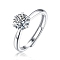 Rhodium Plated 925 Sterling Silver Moissanite Rhinestone Adjustable Rings for Women, Platinum, 7x7.8mm, Inner Diameter: 17mm