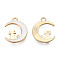 Alloy Enamel Kitten Pendants, Light Gold, Crescent Moon with Cat Shape, White, 20.5x16x2mm, Hole: 1.8mm