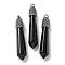 Natural Obsidian Pointed Big Pendants, Faceted Bullet Charms with Rack Plating Antique Silver Tone Alloy Findings, Cadmium Free & Lead Free, 58x11x11mm, Hole: 5x4mm