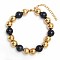 Simple Fashion Round Stainless Steel Beaded Bracelets for Women, Golden & Black, 7-1/8 inch(18cm), Round: 4mm