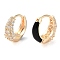 Brass Micro Pave Clear Cubic Zirconia Hoop Earrings for Women, Black, Real 18K Gold Plated, 13.5x15x5.5mm