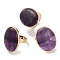 Natural Amethyst Finger Rings, Brass Adjustable Rings for Women, Golden, Oval, Inner Diameter: 18mm, Oval: 31x23.5mm