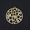 201 Stainless Steel Filigree Charms, Flat Round with Star, Golden, 32x30x1mm, Hole: 1.6mm