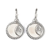 Flat Round with Moon 304 Stainless Steel Shell Stud Earrings EJEW-L283-021P-1