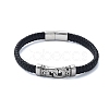 Men's Braided Black PU Leather Cord Bracelets BJEW-K243-57AS-1