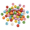 Fashewelry 80Pcs 8 Colors Printed  Natural Wood Beads WOOD-FW0001-10-2