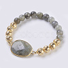 Electroplated Natural Lava Rock and Natural Frosted Amazonite Stretch Bracelets BJEW-P078-01D-1