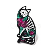 Skeleton Cat with Flower Enamel Pin for Halloween JEWB-F015-04EB-1