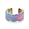 Ion Plating(IP) Rainbow Color 304 Stainless Steel Textured Open Cuff Ring for Women RJEW-C025-29M-2