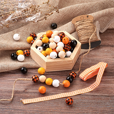 120Pcs 6 Style Natural Wood Beads WOOD-YS0001-02-1