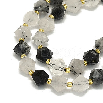 Natural Tourmalinated Quartz Beads Strand G-I376-A23-01-1