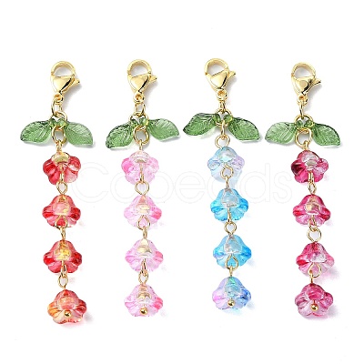 4Pcs Flower Glass Pendant Decorations HJEW-TA00112-1