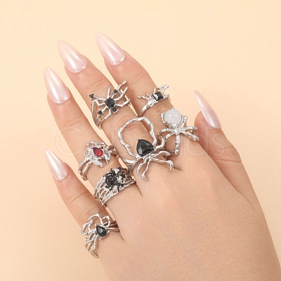 7Pcs Alloy Rhinestone Cuff Rings PW-WG20569-01-1