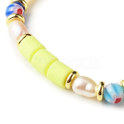 5Pcs 5 Style Handmade Polymer Clay Stretch & Brass Beaded & Alloy Link Chain Bracelets Set BJEW-SZ0001-66B-1