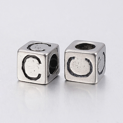 304 Stainless Steel Large Hole Letter European Beads X-STAS-H428-01AS-C-1