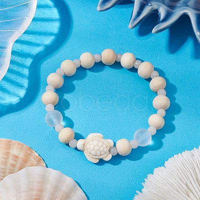 Synthetic Turquoise & Wood & Glass Beaded Stretch Bracelets for Boys Girls BJEW-JB11127-01-1