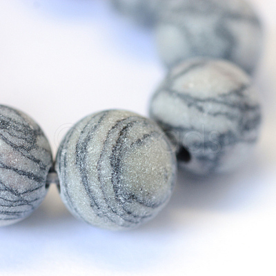 Frosted Natural Black Silk Stone/Netstone Round Bead Strands X-G-E334-6mm-25-1