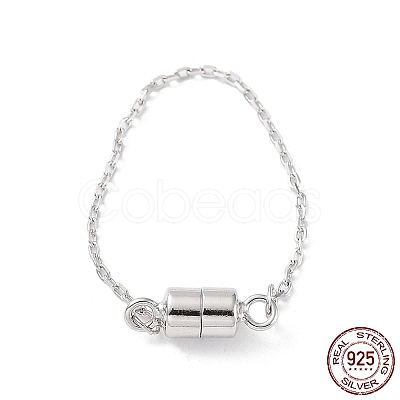 Anti-Tarnish Rhodium Plated 925 Sterling Silver Magnetic Clasps with Safety Chain STER-A043-06P-1