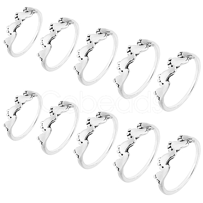 PandaHall Elite 10Pcs 5 Size Footprint Alloy Finger Rings for Women RJEW-PH0001-08-1