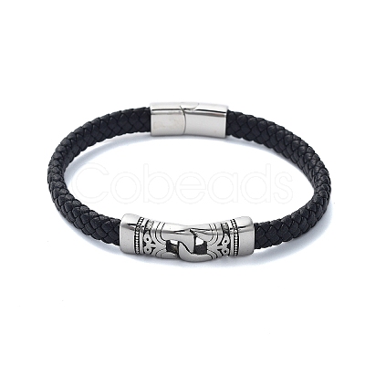 Men's Braided Black PU Leather Cord Bracelets BJEW-K243-57AS-1