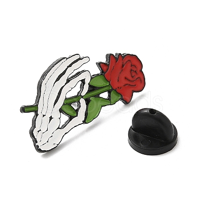 Skeleton Hand & Rose Enamel Pins JEWB-Z013-01B-EB-1