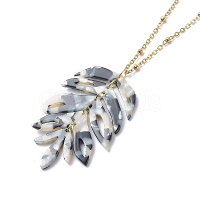 3Pcs 3 Colors Resin Leaf Pendant Necklaces NJEW-JN03989-1