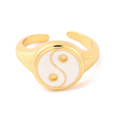 Round with Yin-yang Brass Enamel Open Cuff Rings for Women RJEW-U009-11E-G-1