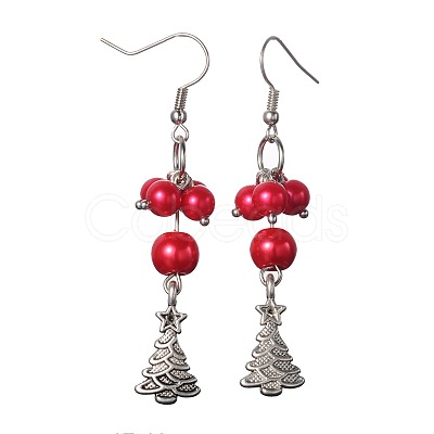 Mixed Christmas Theme Tibetan Style Alloy Dangle Earrings EJEW-JE01637-1