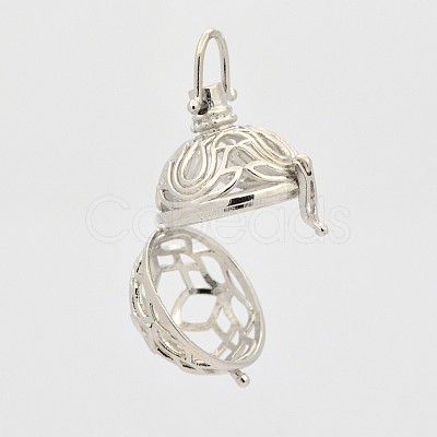 Filigree Round Brass Cage Pendants KK-D389-06P-B-1