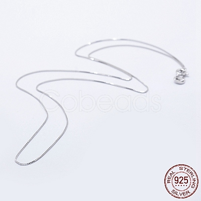 Anti-Tarnish Rhodium Plated 925 Sterling Silver Box Chain Necklaces STER-F039-45cm-03P-1