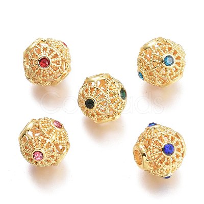 Brass Micro Pave Cubic Zirconia Beads KK-P187-21-G-1