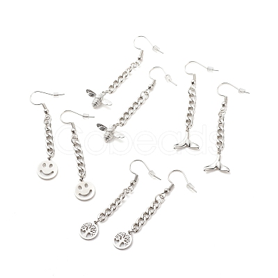 Tarnish Resistant Curb Chains with Charm Long Dangle Earrings EJEW-JE04963-1