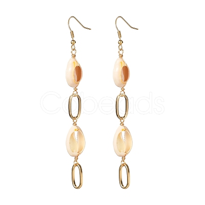 Natural Shell with Oval Ring Dangle Earrings for Girl Women EJEW-JE04662-1