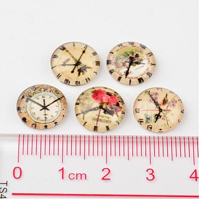 Clock Printed Glass Cabochons X-GGLA-A002-12mm-YY-1