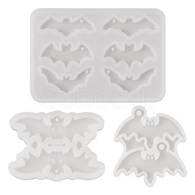 Pandahall 3Pcs 3 Styles DIY Bat Pendants Silhouette Silicone Molds DIY-TA0005-27-1